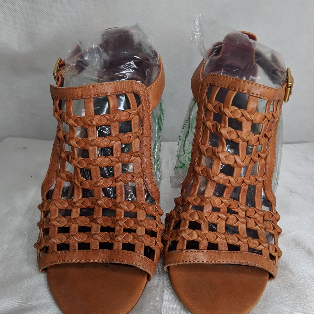 Brown Braided Leather High Heel Sandals Size 6
